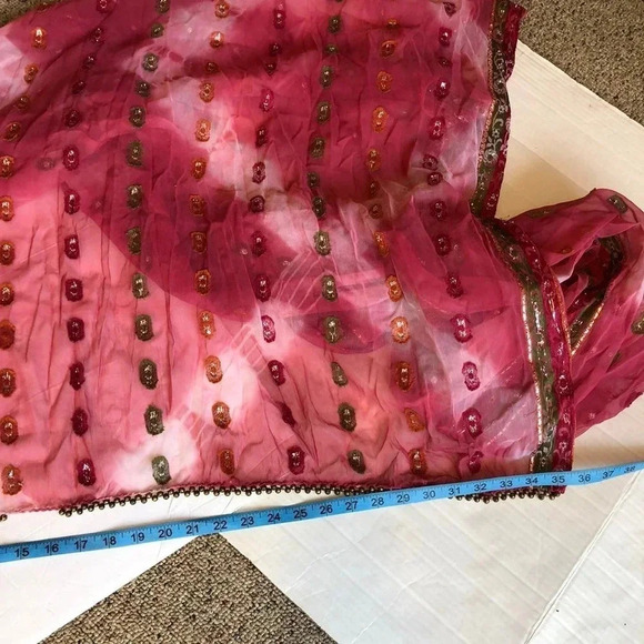 Beautiful Indian Scarf Size L84”xW35” Sequin Bead Embroidery - Picture 3 of 6